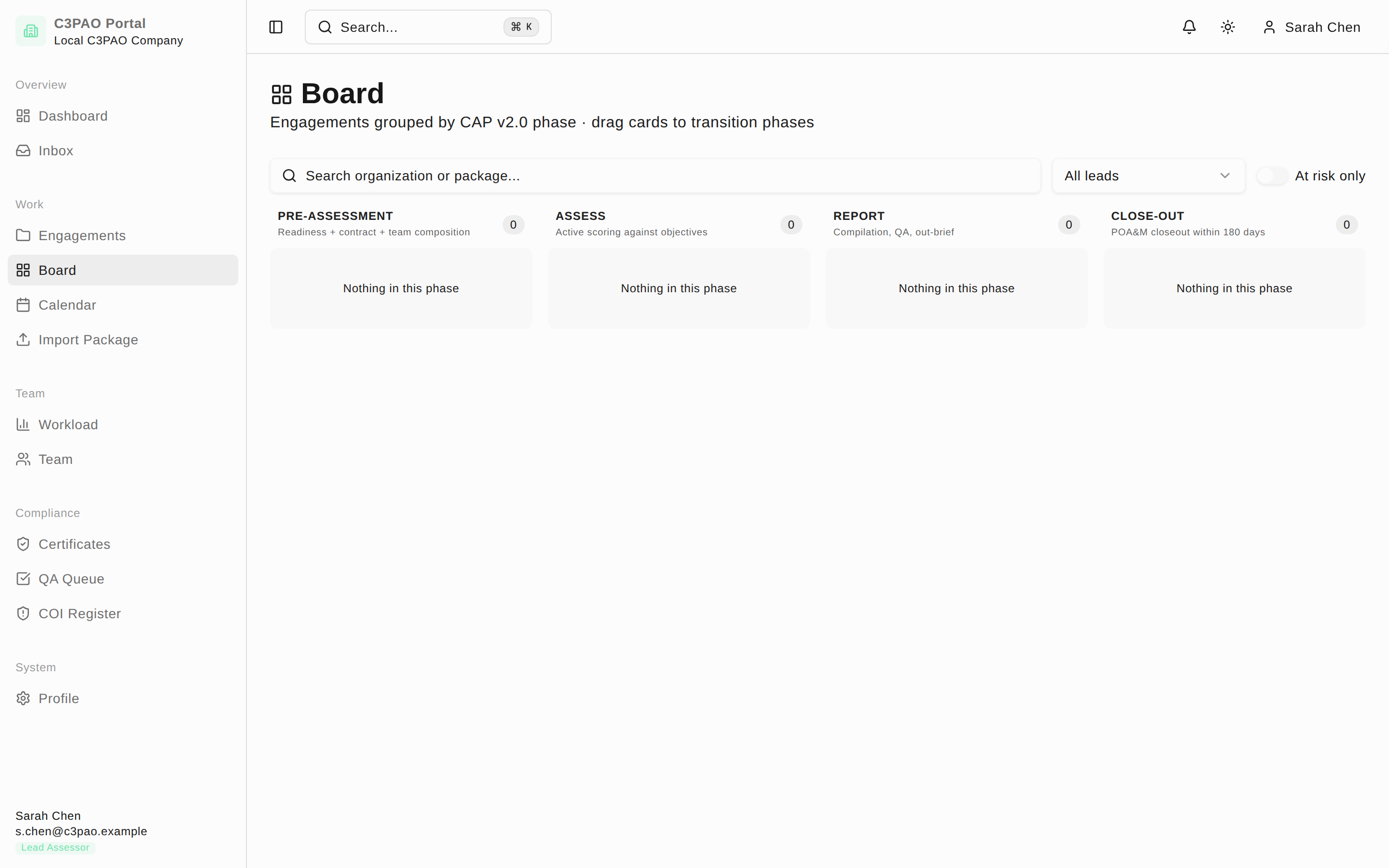 Kanban board grouped by phase