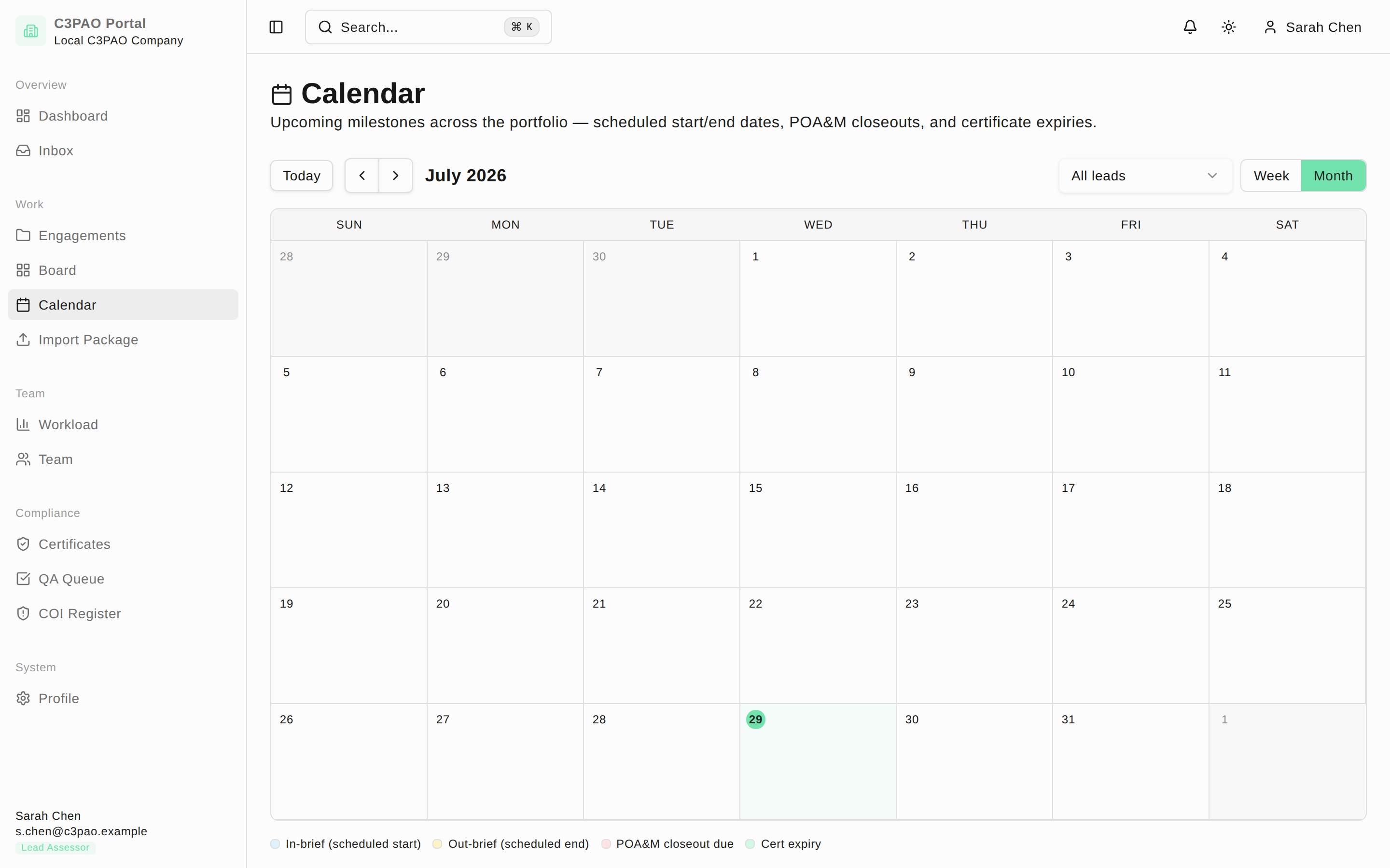 Engagement calendar