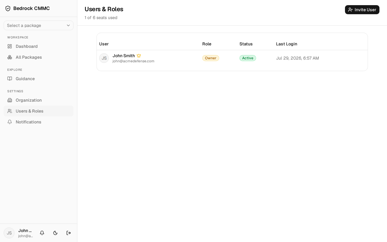 The Users & Roles page with the members table