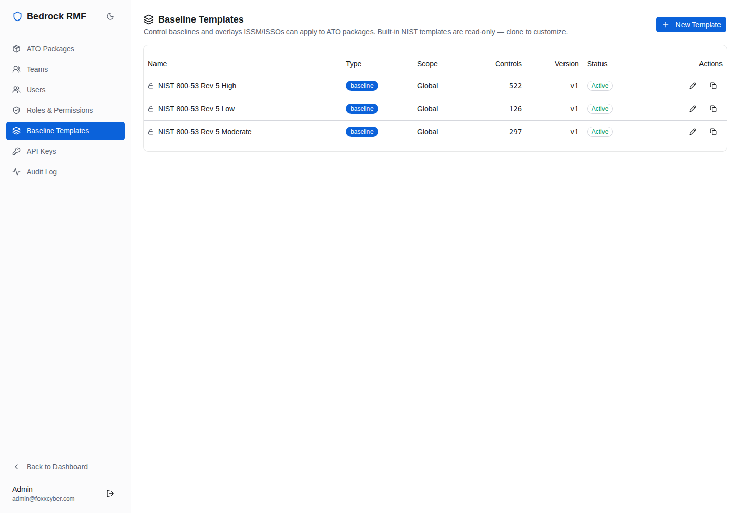 Admin → Baseline Templates