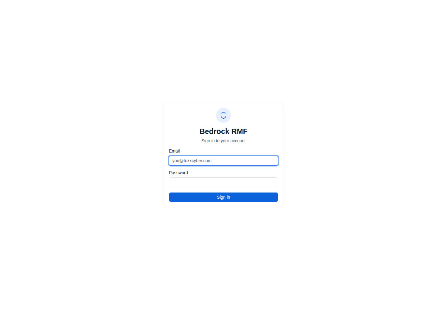The Bedrock RMF sign-in page